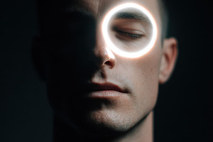 Mysterious portrait with glowing light effect, a Person Photo by AlyaAnd