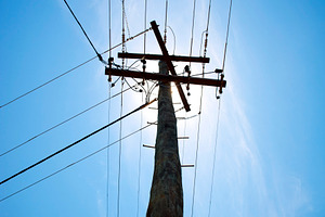 Powerline Overhead Blue Sky, an Industrial Photo by THP Creative