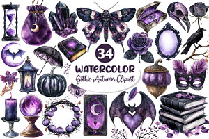 Black & Purple Gothic Autumn Clipart, an Illustration by Dream Creation