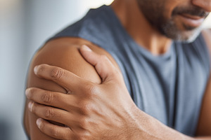Man holding shoulder in pain after, a Health & Medical Photo by MistyDay