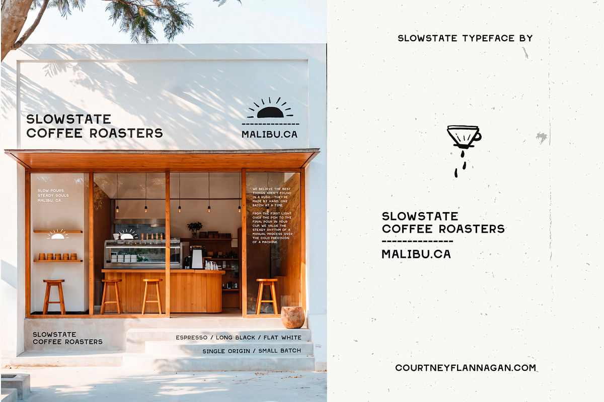 Slowstate | Malibu-inspired display, a Sans Serif Font by Courtney Flannagan Design (Photo 7 of 11)