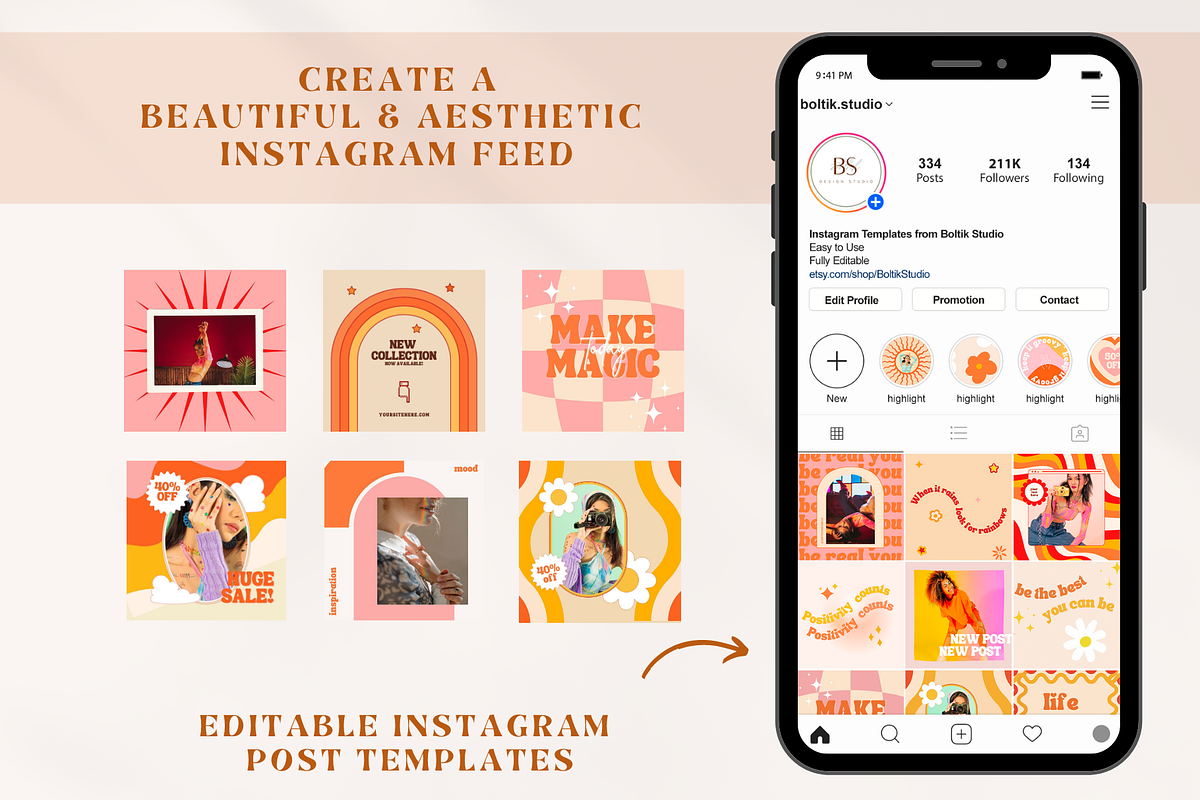 Retro Social Media Templates Canva, a Social Media Template by Boltik Studio (Photo 4 of 9)