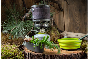 Composition of food and dishes on, a Food & Drink Photo by Stockphoto by vzwer