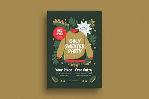 Green Ugly Sweater Party Flyer, a Flyer Template by VectorVactory