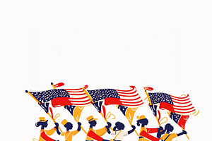 Group of People Marching with Flags in a Patriotic Celebration Parade, an Illustration by AS photostudio