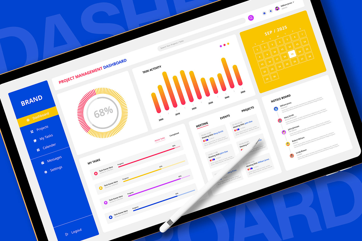 Project Management Dashboard UI, an UI Kit Template by CreativeShaper (Photo 1 of 3)