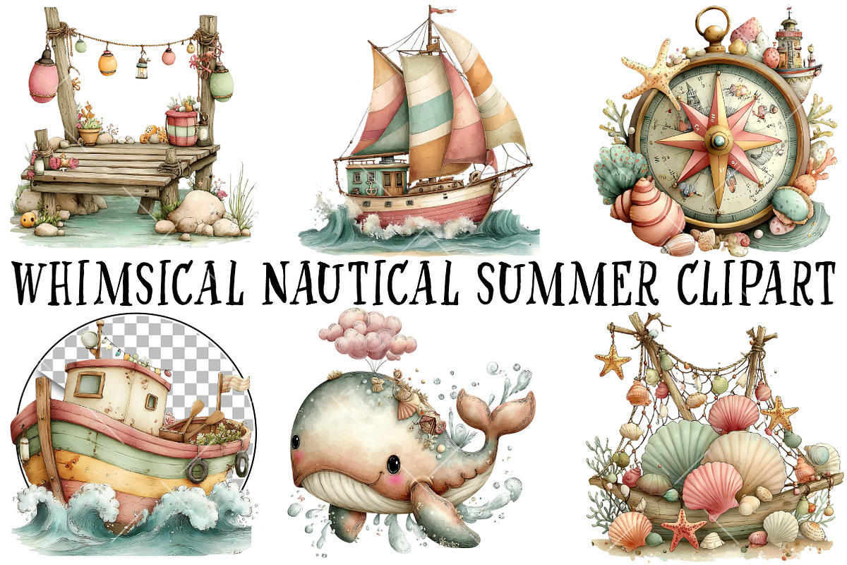 Whimsical Nautical Summer Clipart, an Illustration by OK Design (Photo 3 of 6)