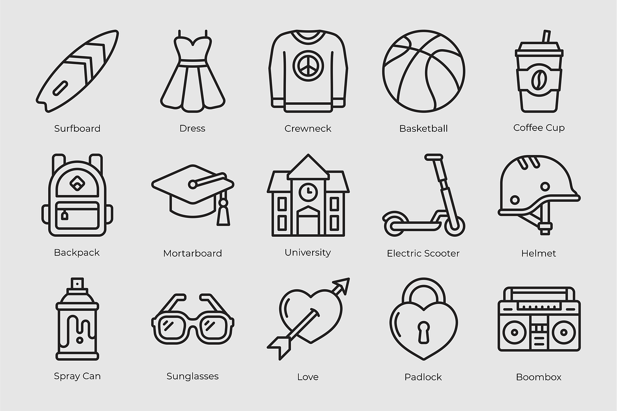 Lifestyle Outline Icons, an Outline Icon by Tekuni (Photo 4 of 6)