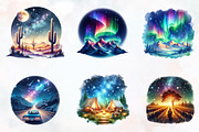 Night Scenery Watercolor Clipart, an Illustration by RobertsArt (Thumbnail 2 of 7)