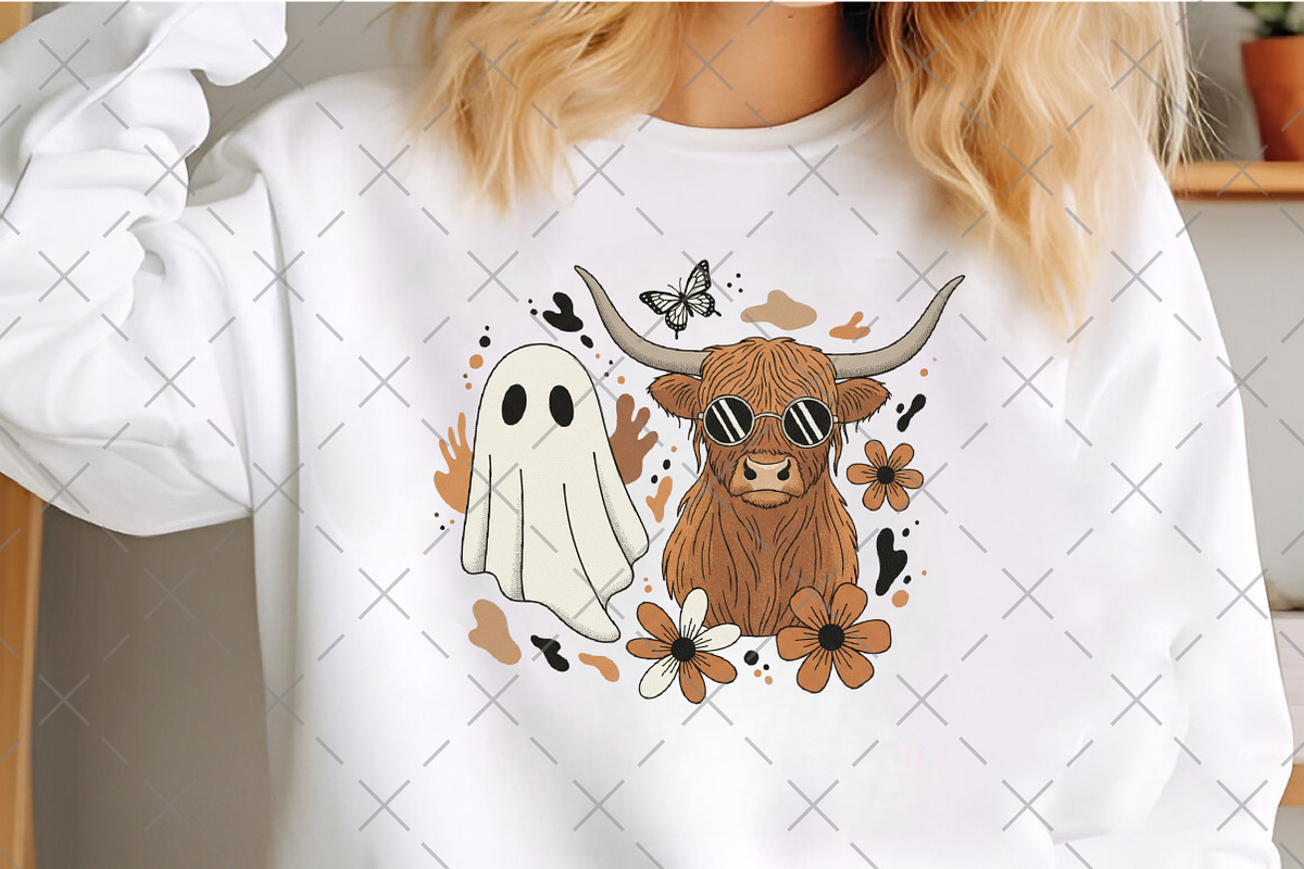 Floral Fall Highland Cow Ghost PNG, an Illustration by Craft Nest (Photo 2 of 6)