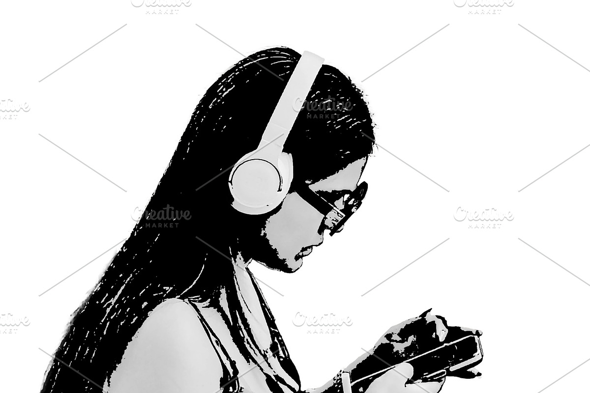 Young woman sitting and looking a mobile phone isolated graphic, a Person Illustration by DanFLCreativo