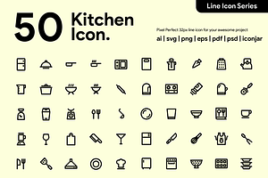 50 Kitchen Line Icon, an Outline Icon by Kawalan Studio