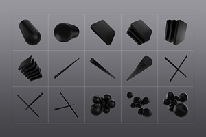 3D Black Shapes - 120 Illustrations