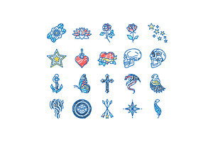 tattoo art rose vintage style icons, an Object Illustration by pikepicture
