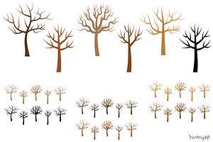 Bare tree silhouettes clipart set, an Illustration by Pravokrugulnik