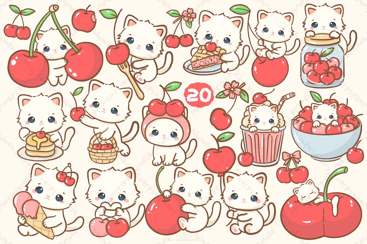Cute Kawaii Cat Clipart PNG Bundle, an Animal Illustration by Blumensdiary (Photo 4 of 11)