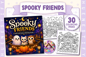 Spooky Friends Coloring Book, a Seasonal Illustration by HueNestify