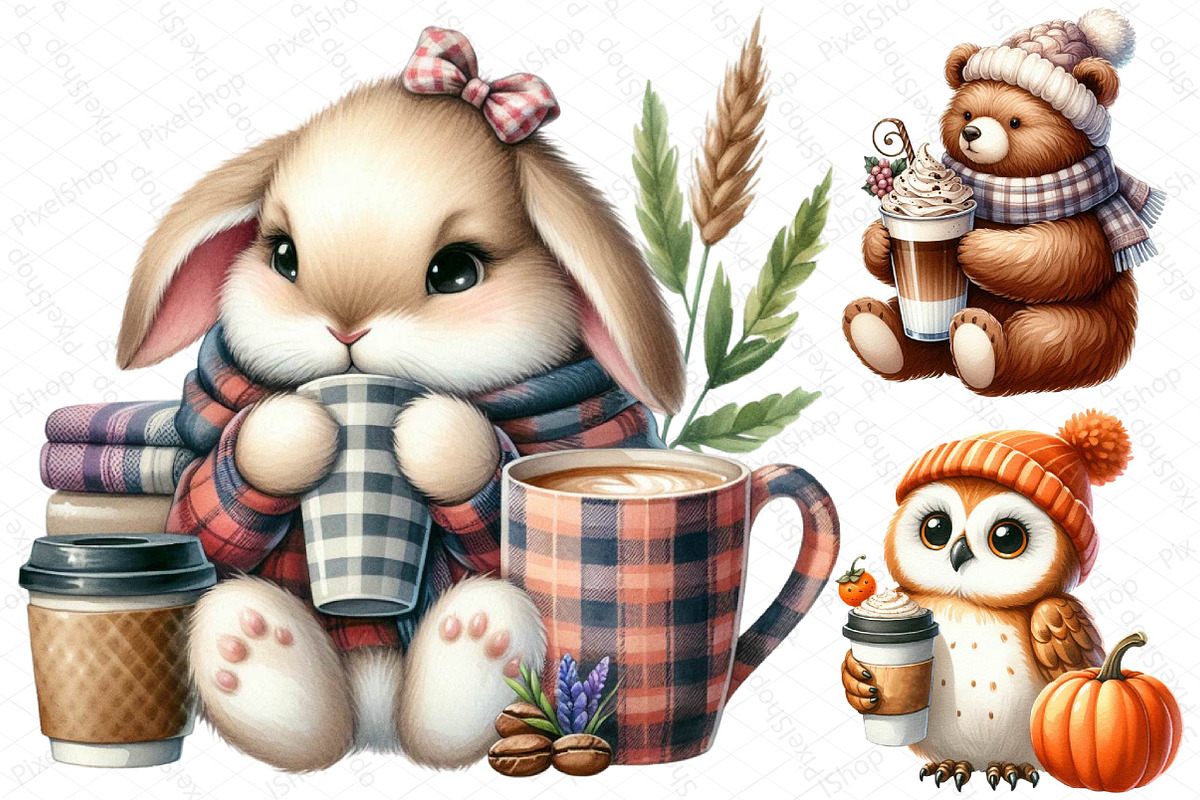 Fall Coffee Animals Clipart, an Illustration by DreamPrint404 (Photo 5 of 5)