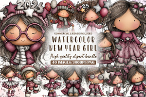 Watercolor New Year Girl Clipart, an Illustration by Sublimation Artist