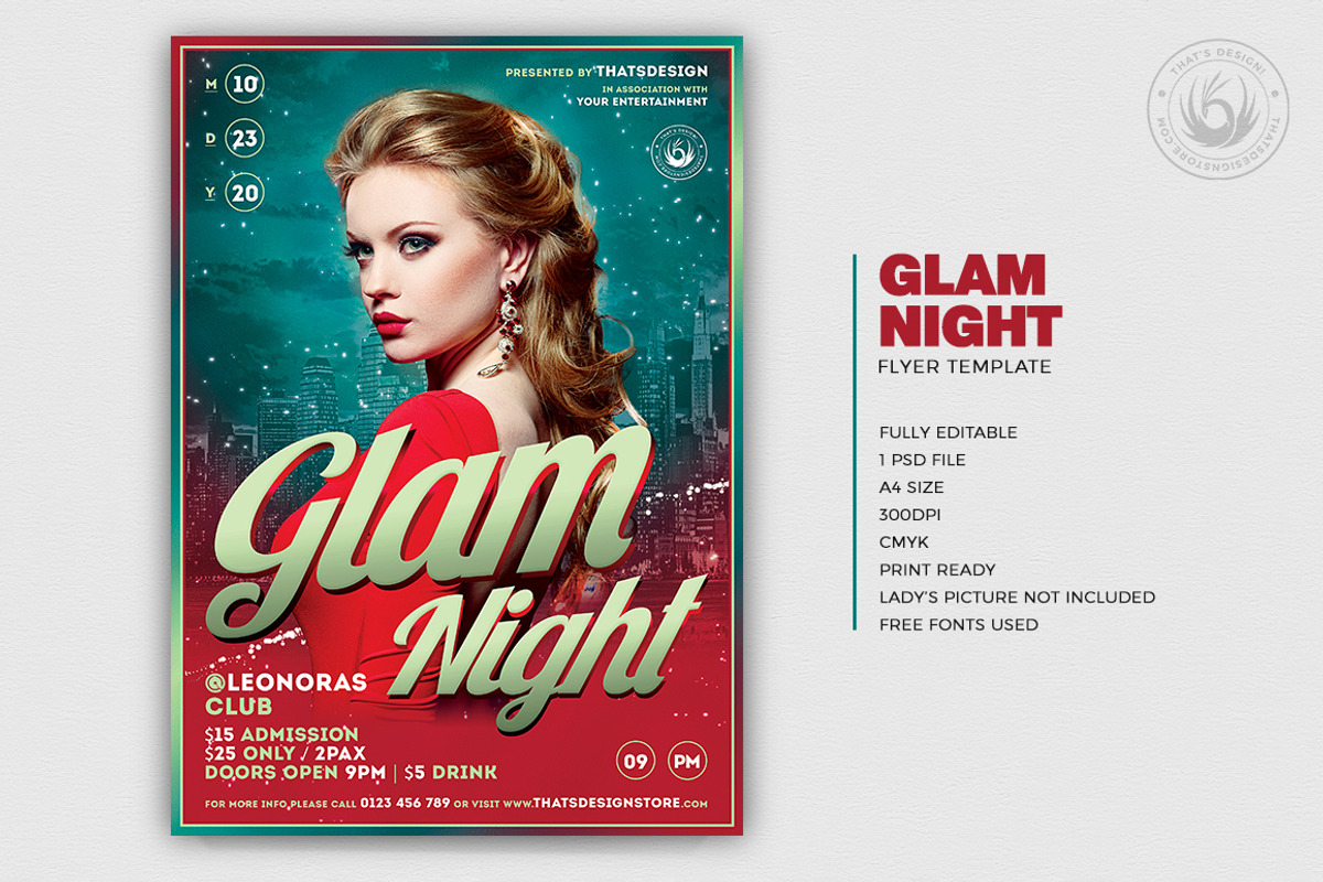 Glam Night Flyer Template, a Flyer Template by ThatsDesignArt (Photo 2 of 7)