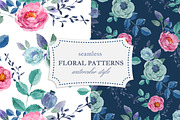 Seamless Watercolor  Floral Patterns, a Pattern Graphic by Cheeba Ribba Designs (Thumbnail 1 of 3)