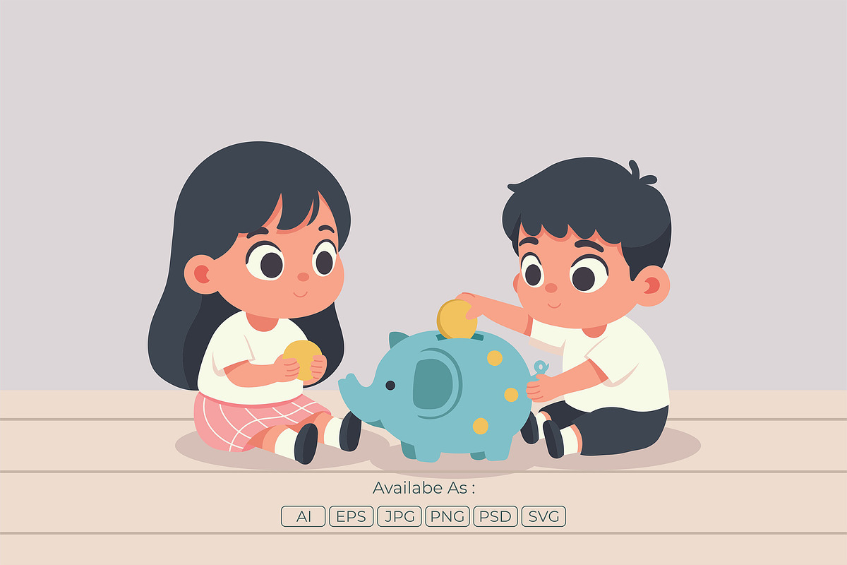Boy and Girl Saving Coin Piggy Bank, a Finance Illustration by Partikusi Design (Photo 2 of 3)