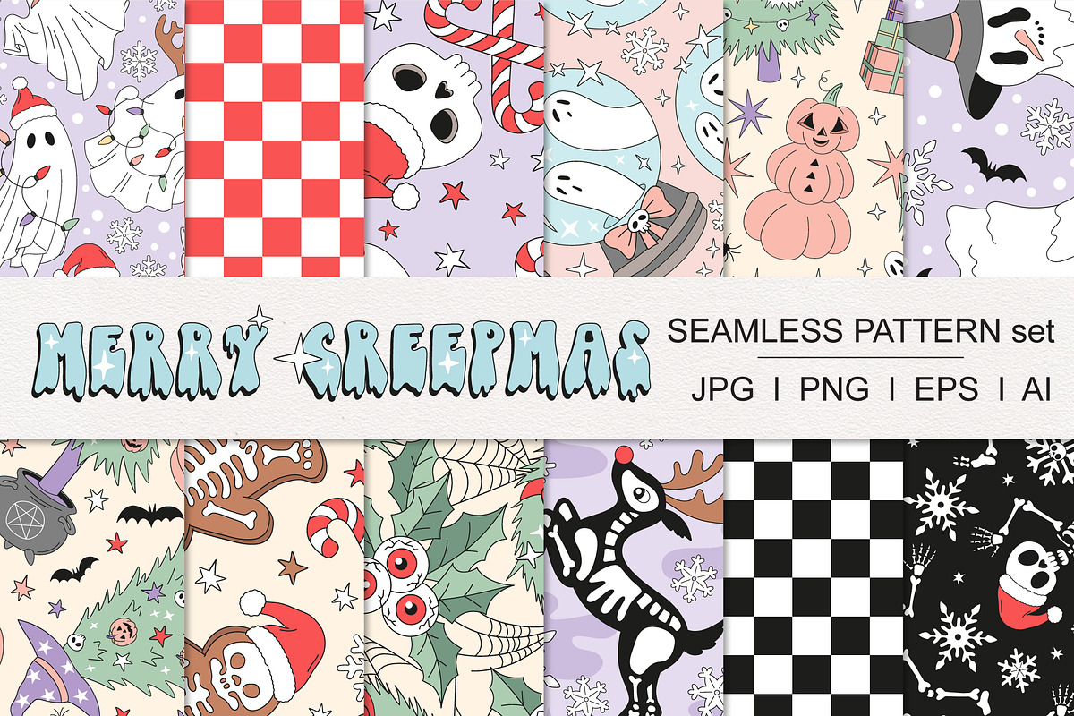 Spooky Christmas pattern set, a Pattern Graphic by @olga.angelloz (Photo 1 of 2)