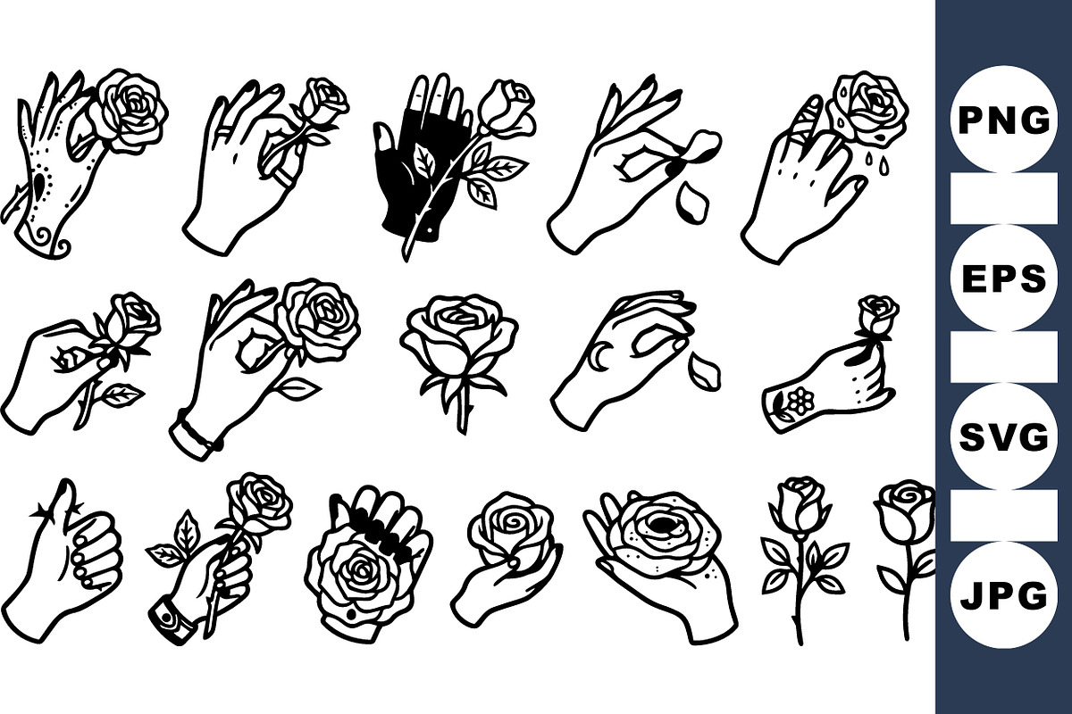 Hand Holding Rose Tattoo Set, an Illustration by designvectx (Photo 1 of 3)