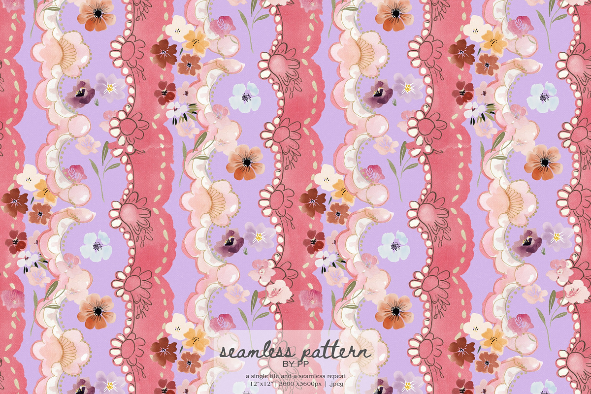 Boho scallop floral pattern, a Pattern Graphic by Pink Studio Art (Photo 1 of 4)