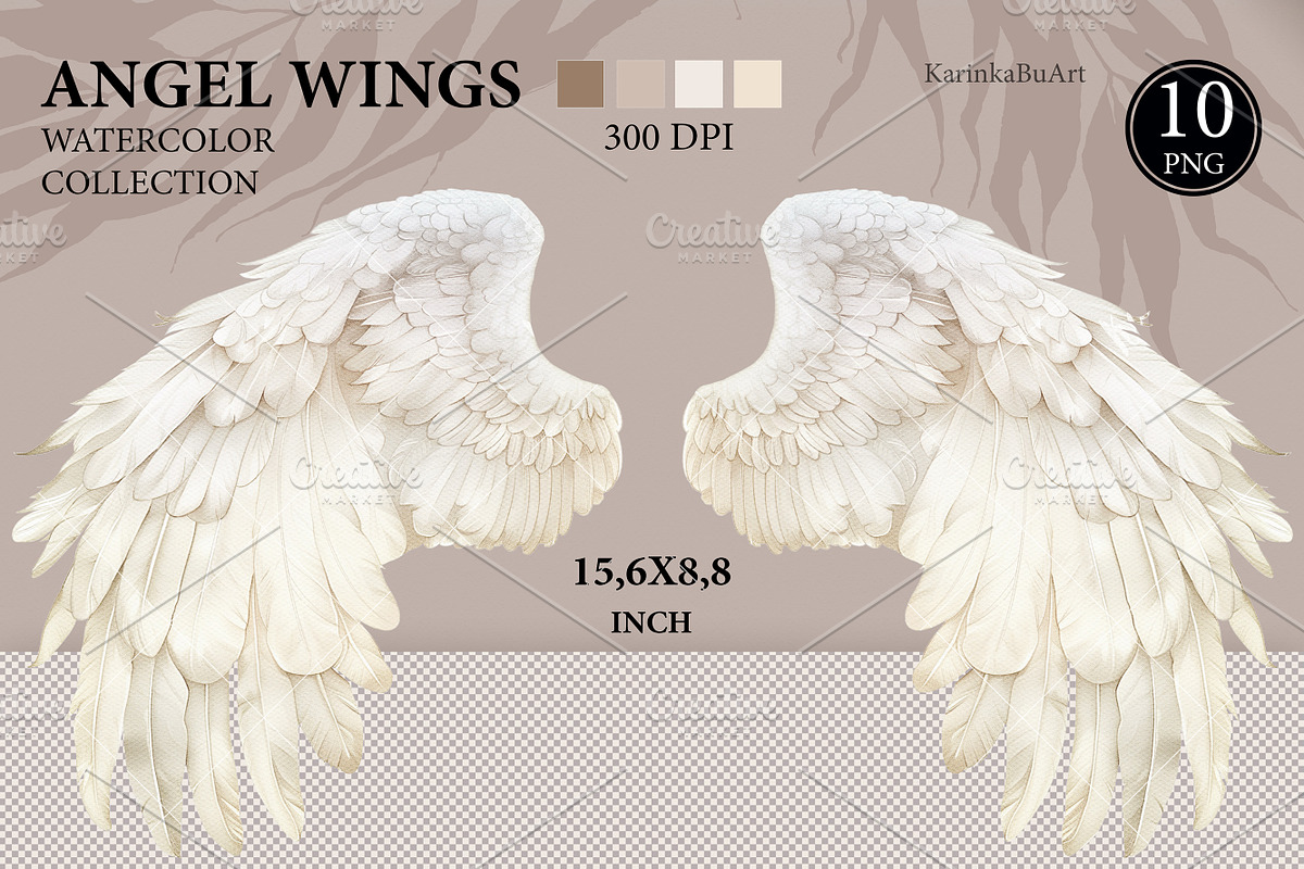 Watercolor White Angel Wings png set, an Object Graphic by KarinkaBU (Photo 5 of 6)