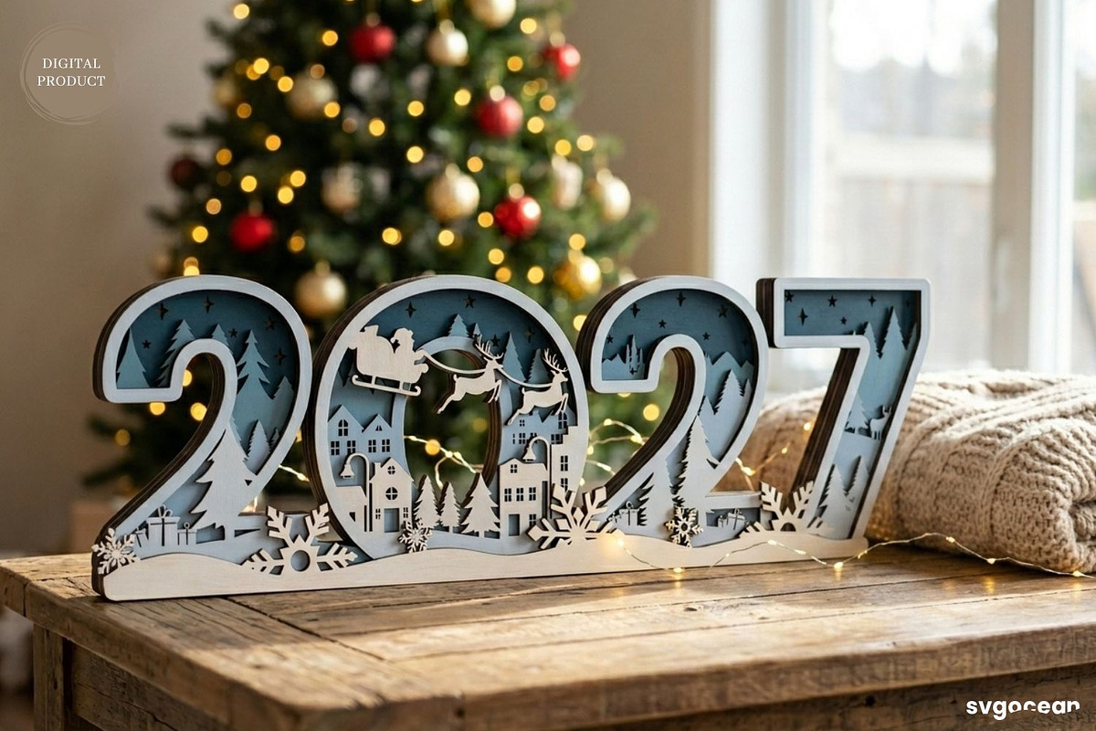 2027 Christmas Table Decor Laser Cut, a Decorative Illustration by svgocean (Photo 2 of 3)
