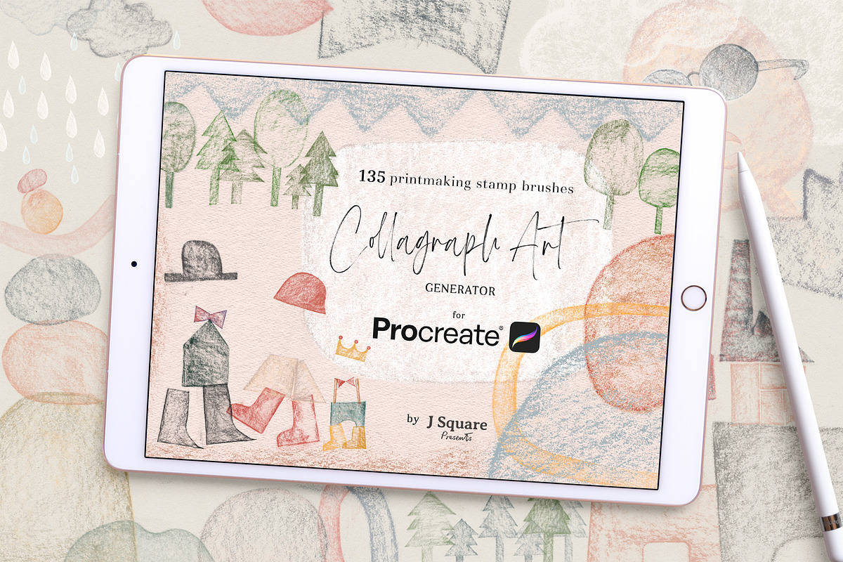 Collagraph Art Procreate Brushe, a Brush Add-On by JSquarePresents (Photo 1 of 9)