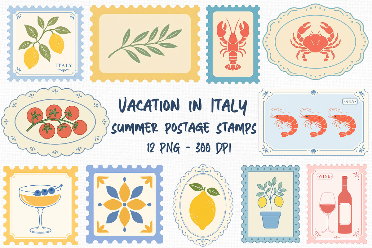 Vacation in Italy Summer Postage Sta, an Illustration by Libby Wishes (Photo 1 of 4)