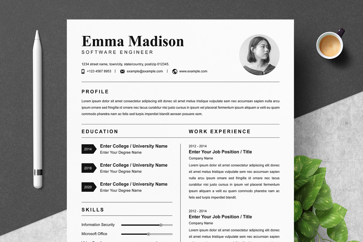 Clean & Modern Resume Template Word, a Resume Template by ResumeInventor