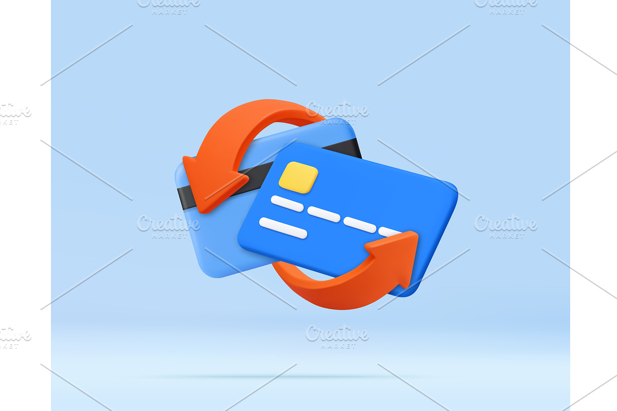3D Credit Card Exchange with Arrows, a Finance Illustration by ModVector