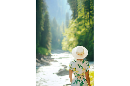 Young woman in floral dress and hat, a Nature Photo by Lermont51