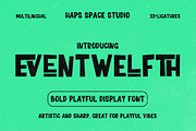 Eventwelfth Bold Playful, a Sans Serif Font by Haps Space (Thumbnail 1 of 10)