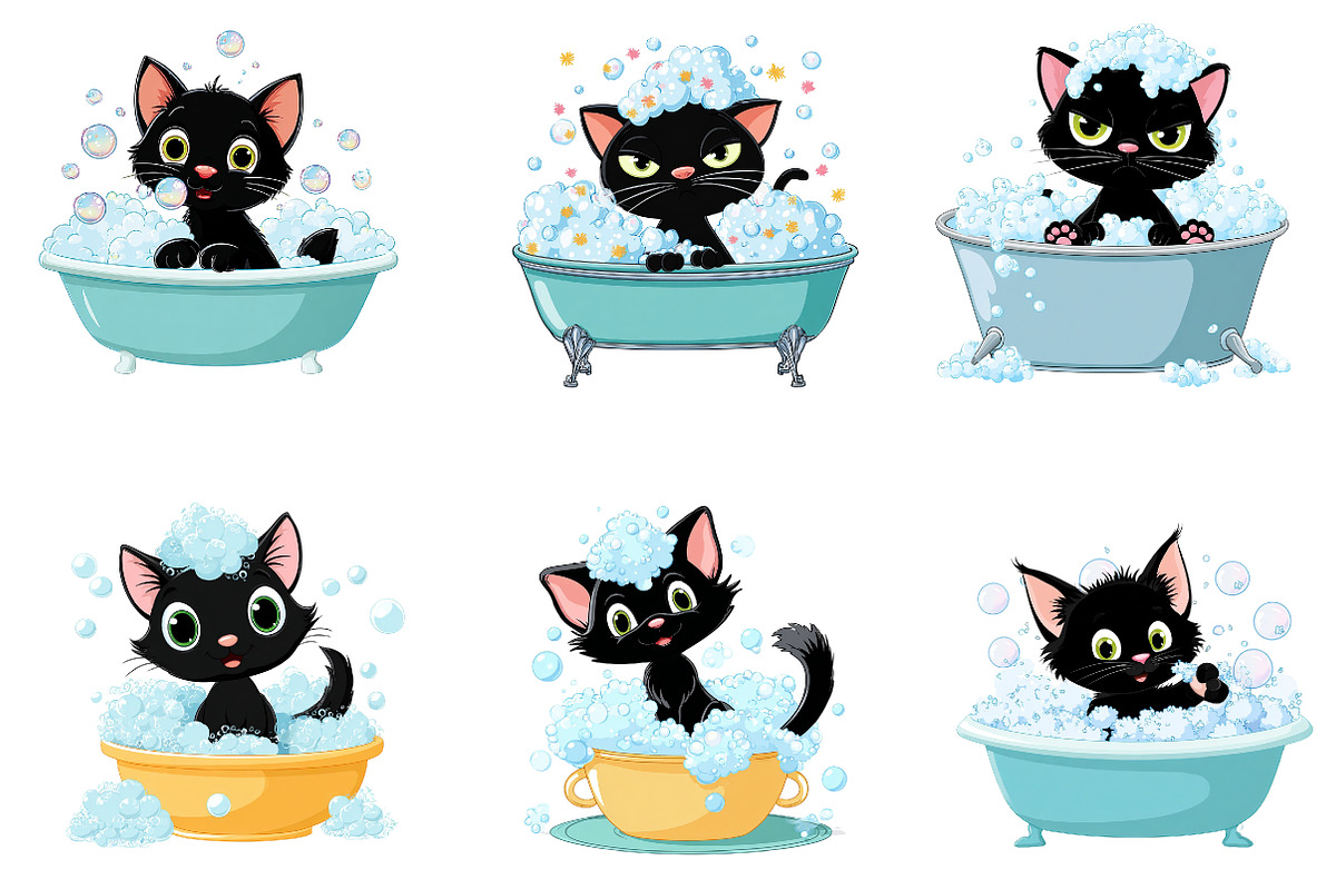 Bath black cat clip-art, an Illustration by CreationArt (Photo 2 of 6)