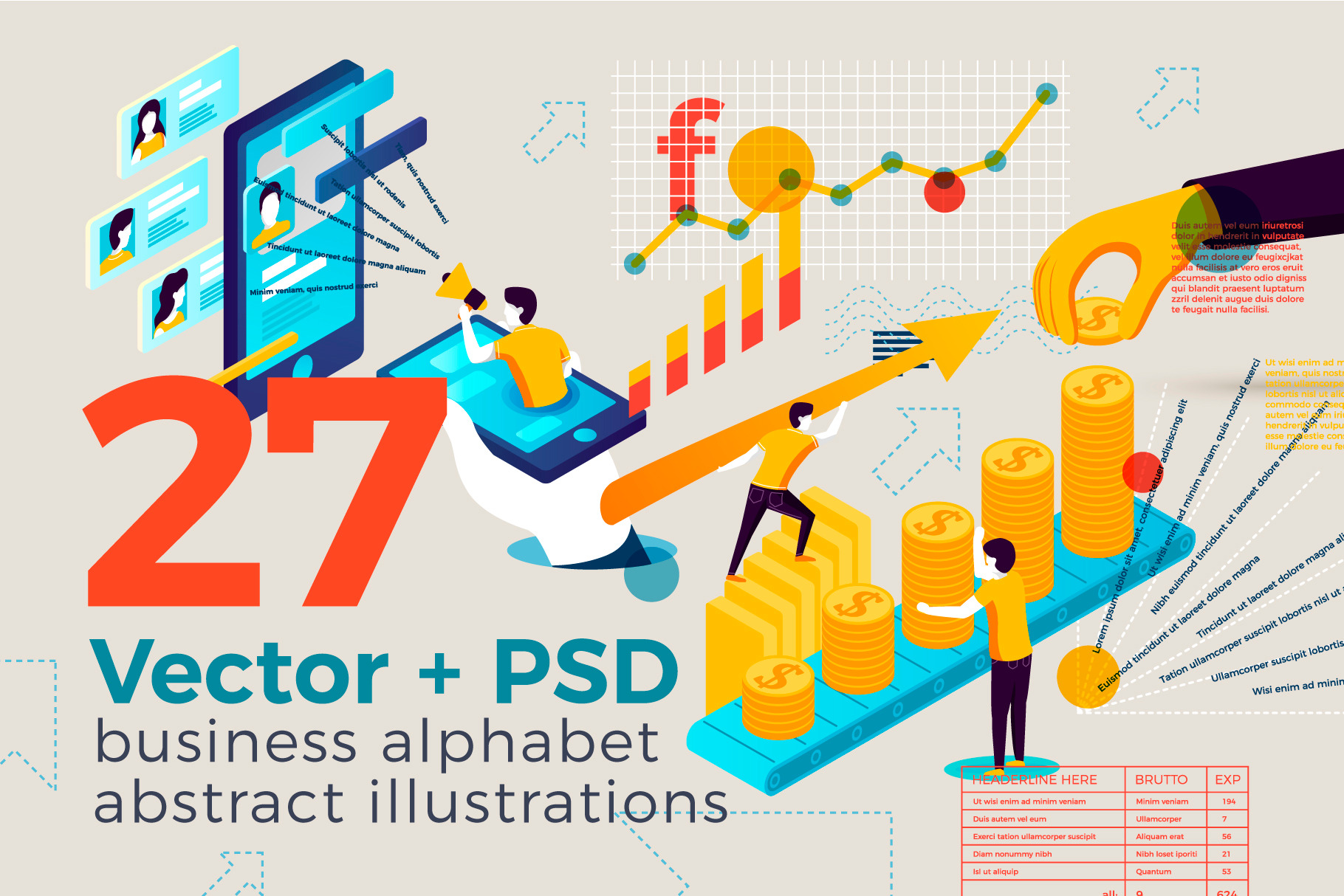 Business Alphabet Illustrations Set, an Education Illustration by Tashal