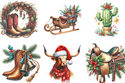 Watercolor Western Christmas Clipart, an Illustration by CraftArtStudio (Thumbnail 2 of 6)