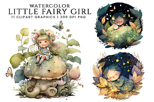 Watercolor Little Fairy Girl