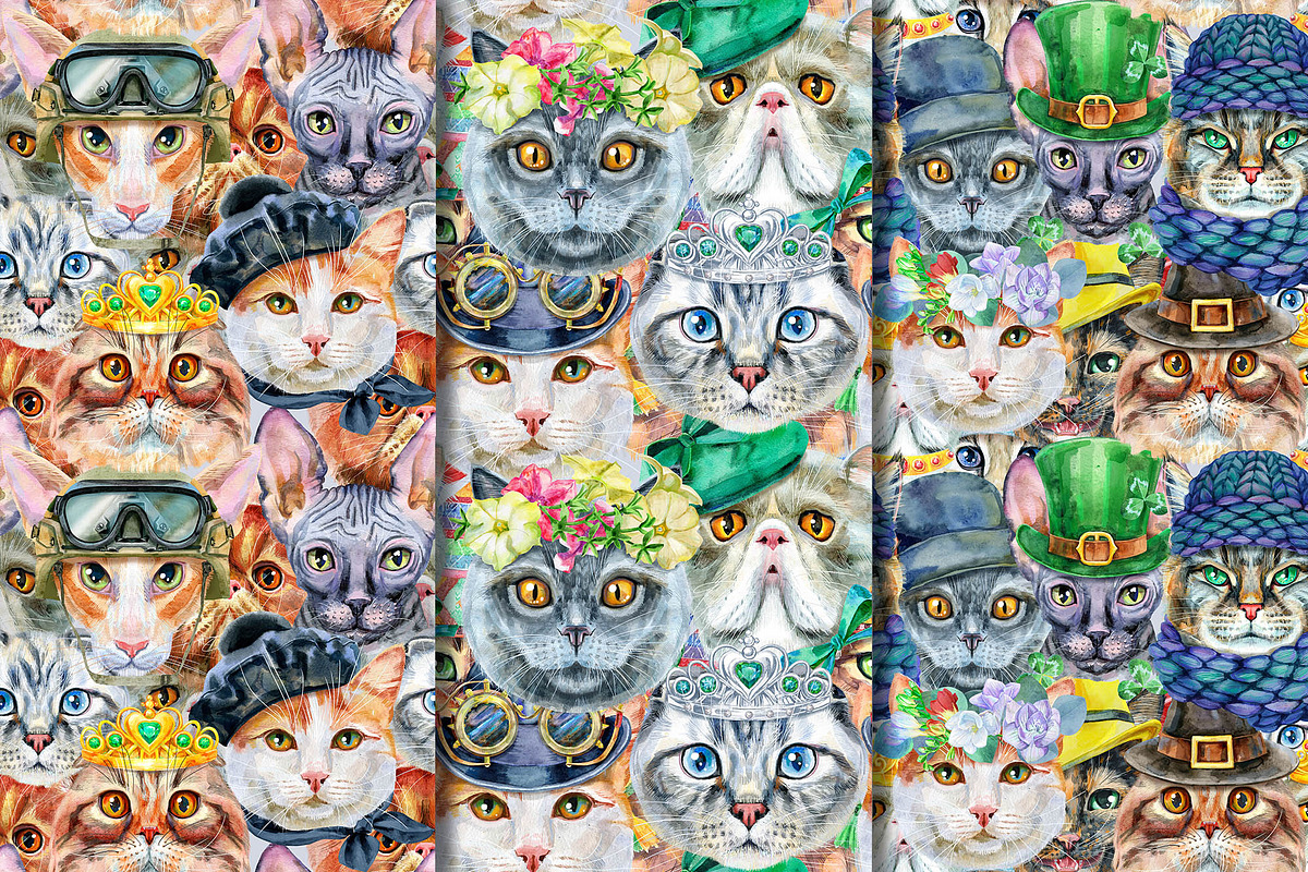 Seamless patterns of cats, an Animal Illustration by Watercolor fantasy (Photo 2 of 7)