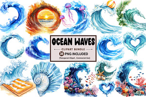 Ocean Waves Watercolor Bundle, an Illustration by Pixels.Craft