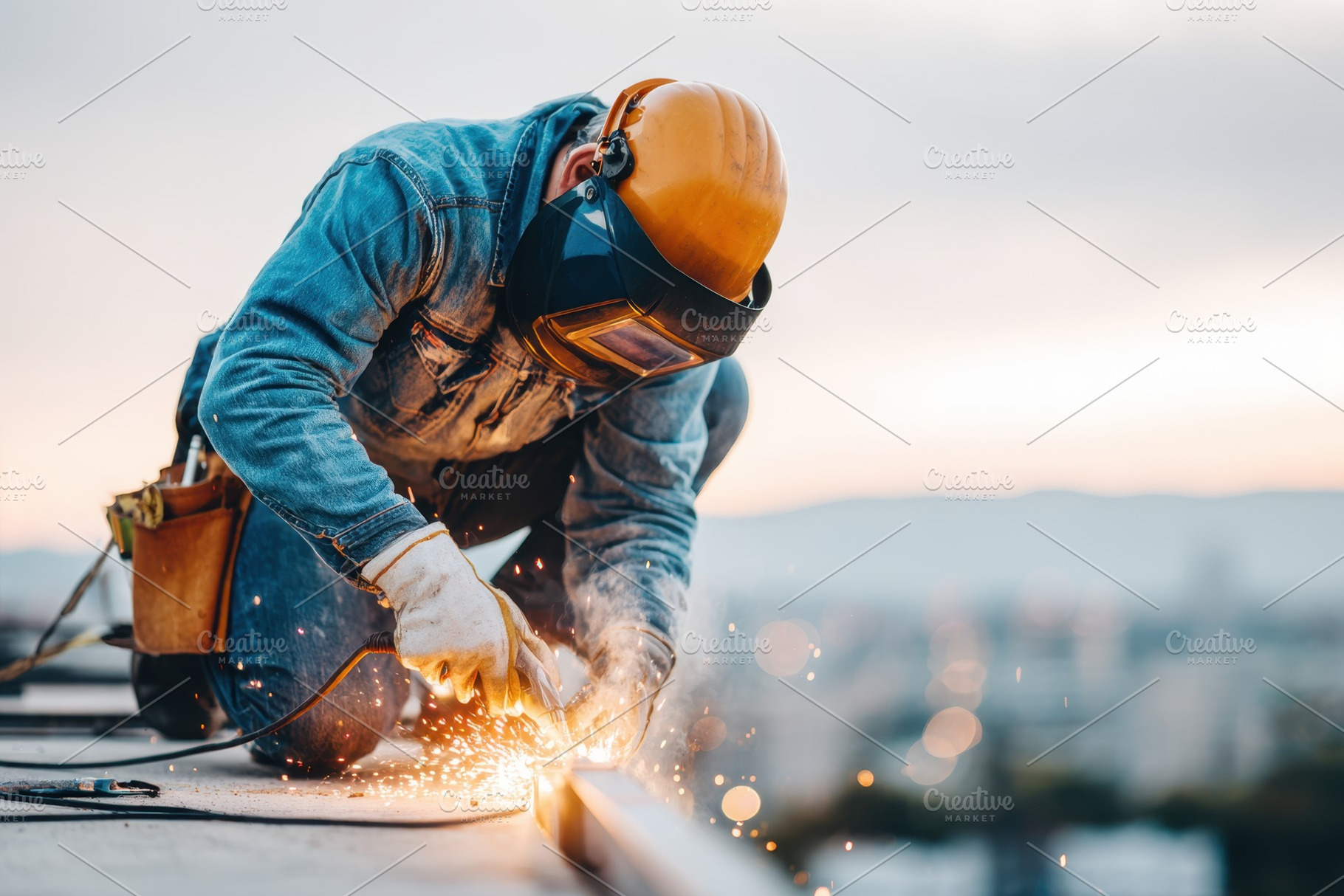 Construction Worker Welding on Rooftop, an Industrial Photo by AlyaAnd