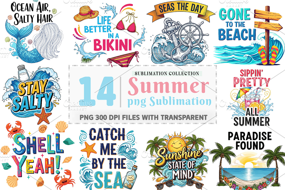 Summer Sublimation PNG Bundle, an Illustration by Watercolor design (Photo 1 of 4)