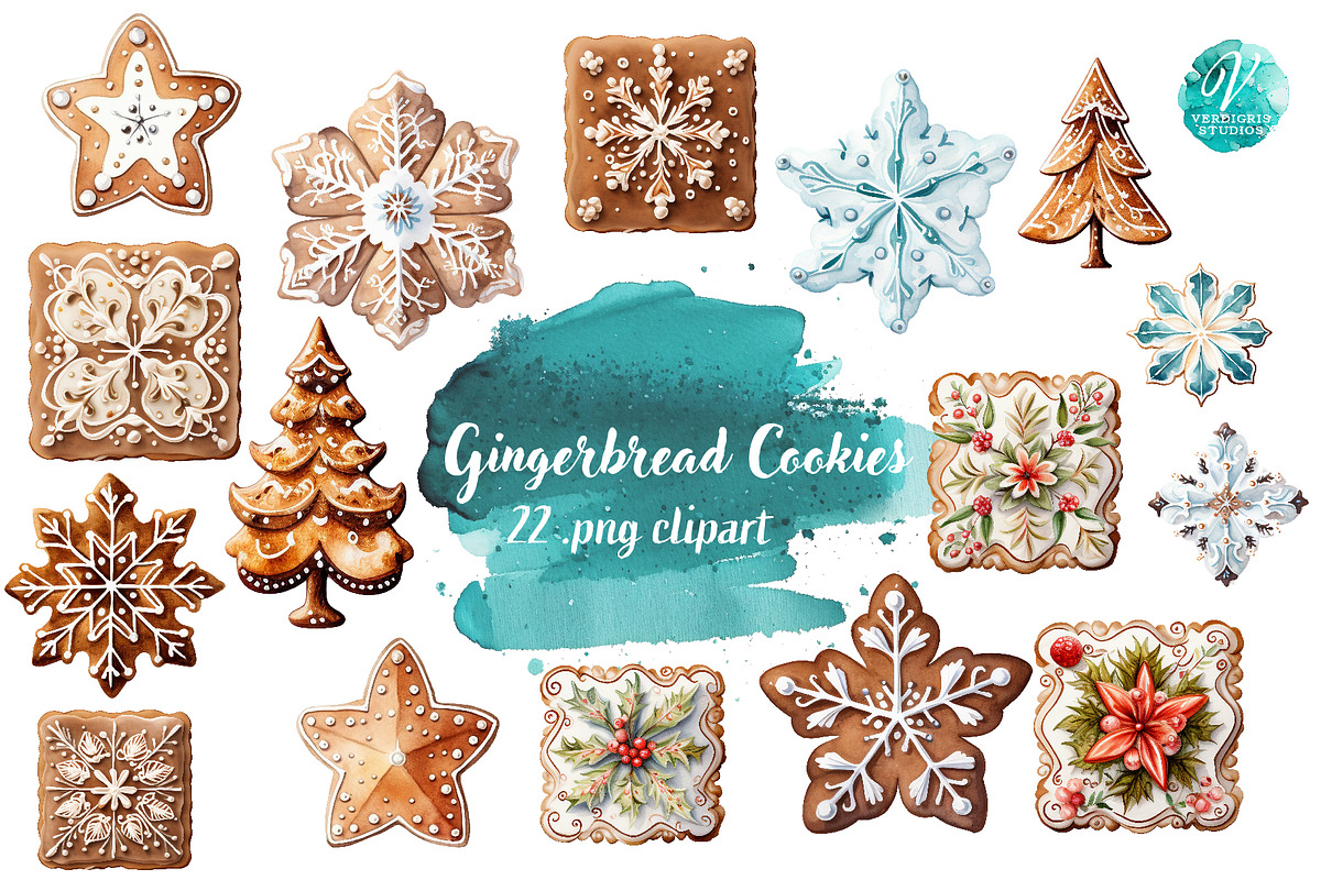 Watercolor Gingerbread Cookies, a Seasonal Illustration by Verdigris Studios (Photo 1 of 3)