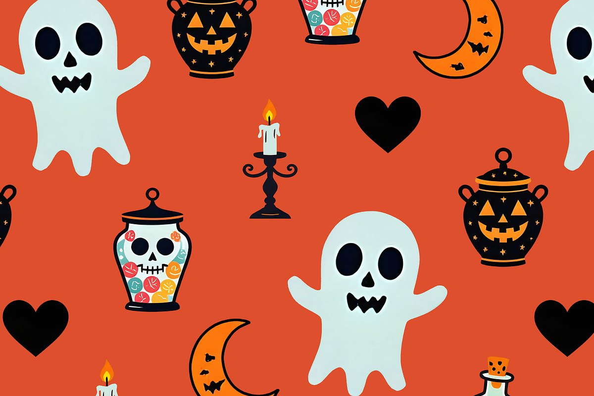Halloween Magic on Orange Seamless, a Pattern Graphic by Sharon Schwalbe (Photo 3 of 4)