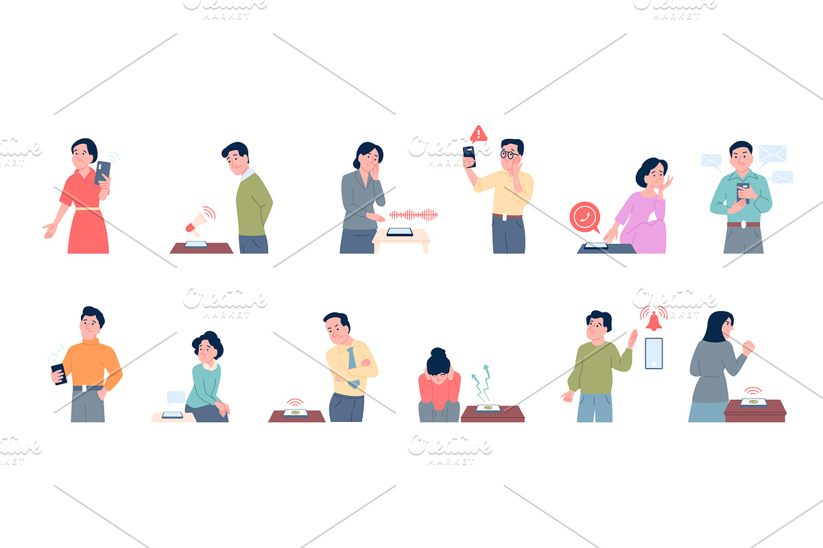 People scared smartphones. Man woman, a Technology Illustration by LadadikArt