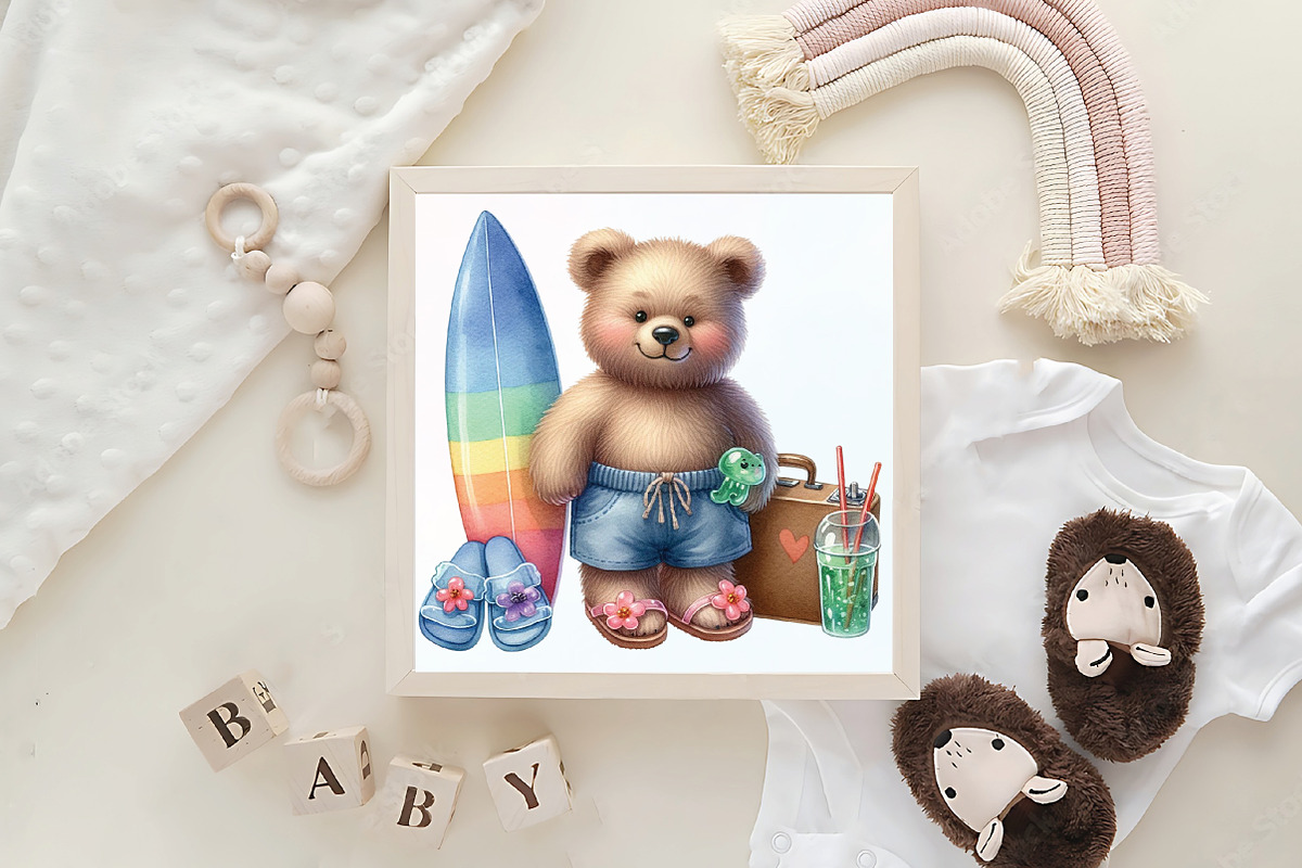 Watercolor Summer Bear Clipart, an Illustration by CraftArtStudio (Photo 5 of 5)