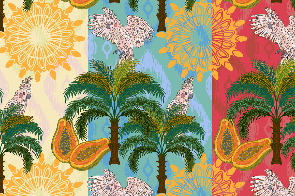 Tropical Cockatoo Palm Papaya, a Pattern Graphic by NayaChu (Photo 1 of 9)